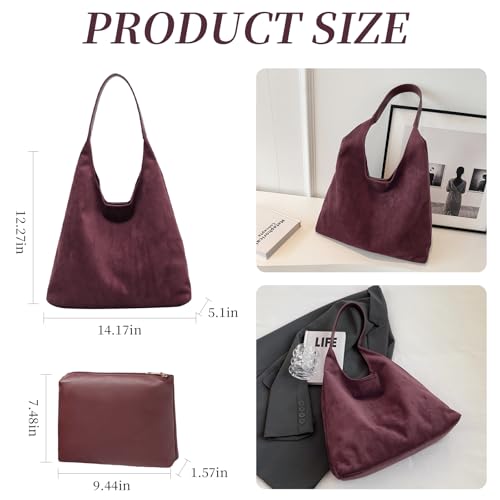 Image of Suede Bag for Women New Suede Tote Bags for Women Retro Slouchy Bag Brown Shoulder Bag Hobo Handbag