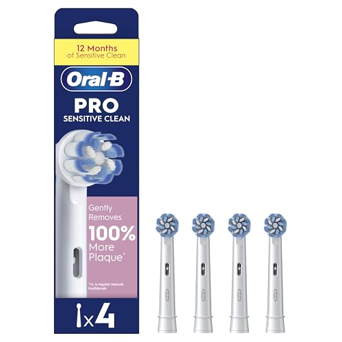 Oral-B Pro Sensitive Clean Electric Toothbrush Head, X-Shaped & Extra Soft Bristles for Gentle Brushing & Plaque Removal, Pack of 4 Toothbrush Heads, White