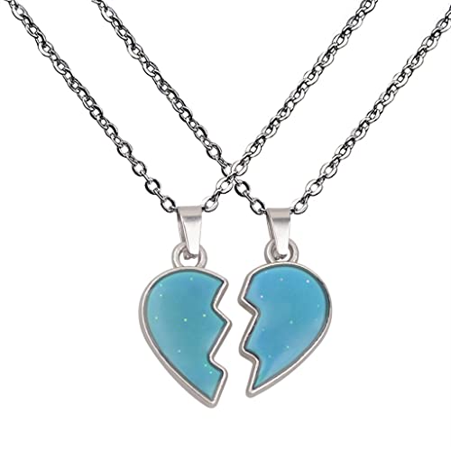 COLORFUL BLING 2Pcs/Set Temperature Sensing Color Changing Best Friens Friendship Necklace Stainless Steel Chain Broken Heart Pendant BFF Mood Jewelry Birthday Party Gifts4