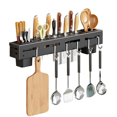 VBNZBK Couteau mural en acier inoxydable, support pour ustensiles de cuisine, avec 6 crochets amovibles, convient pour restaurants, maisons, hôtels