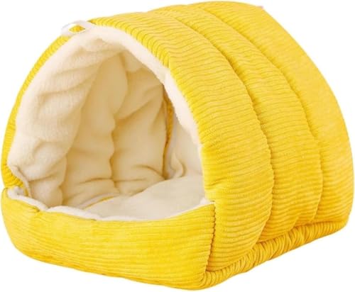 DancJulieオウム モルモット フェレット うさぎ ベッド ハウス 家 小屋 寝床 隠れ家 吊り下げる鳥暖かい巣箱 ハムスターハンモック ハリネズミ ハウス ドーム型冬用ペットベッド 小動物ハウス 遊び場 寝床 (イエロー,M)
