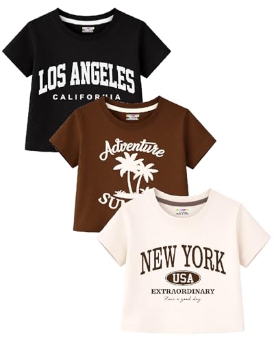 Image of Kuchipoo Girls Crop Top Cotton T-Shirt - Pack of 3