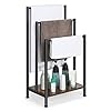 Freestanding towel rack 3 tier blanket ladder holder with rustic brown wooden shelf industrial display drying stand storage rack with non slip feet for living room bathroom 171l11w323h  urban country home decor