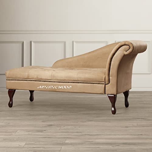 Image of Velvet Left Arm Chaise Lounge Storage Couch Luxury for Offices, Bedroom, Living Room (Tan)