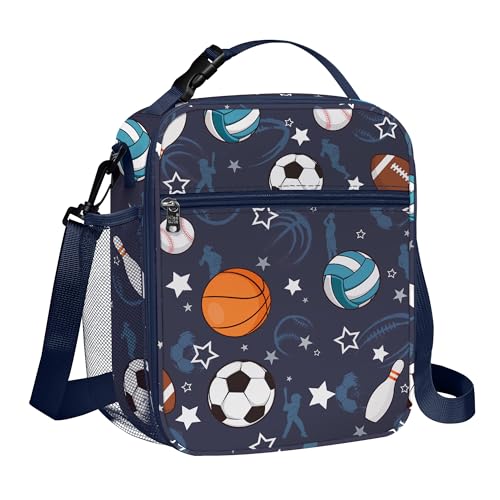 Clastyle Sport Insulated Kids Lunch Bag Large Thermal Cooler Bag for Boys Picnic School Toddler Lunch Box Tote,Ball
