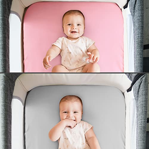 Baby Bassinet Sheets 4 Pack Compatible with UPPAbaby and Chicco LullaGo Anywhere Portable Bassinet, Ultra Soft & Skin-Friendly, Grey and Pink