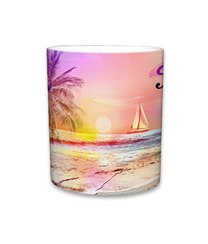 Sweet Gisele | Tropical Florida Beach Mug | Ceramic Coffee Cup Souvenir | Colorful Floral Design | Shoreline View Mugs | Beautiful Palm Tree Accents | Great Novelty Gift | 11 Fl. Oz (Multicolored) - Image 3