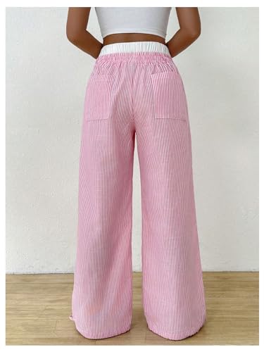 SHENHE Women's Color Block Striped Baggy Pants Wide Leg Loose Casual Y2k Long Pants2