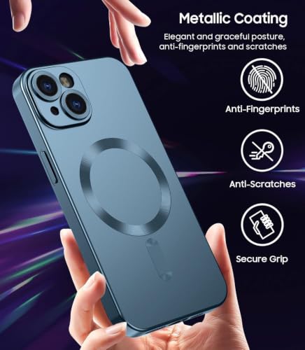 Image of DIZORO Magnetic Case for iPhone 13 / iPhone 14 Cover [Compatible with MagSafe][Built-in Camera Lens Protector] Slim Soft Silicone Bumper Shockproof Metallic Luster Back Cover Phone Cases (Pine)