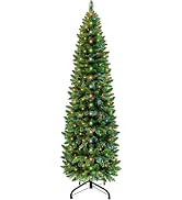 TURNMEON Dual Color Change 6.5 Ft Prelit Pencil Christmas Tree 8 Modes Timer Warm White & Multico...