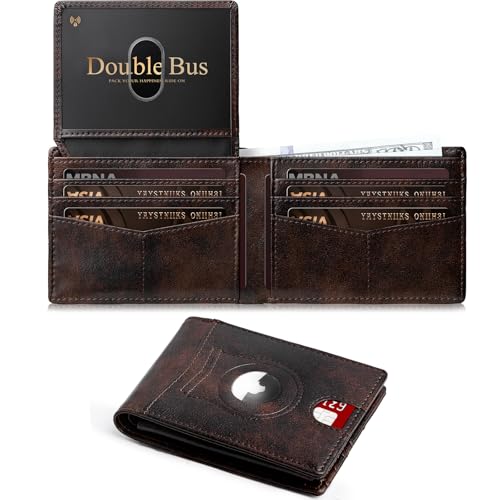 Image of Wallet for Men Slim RFID Blocking Bifold Carbon Fiber,Minimalist Small Compact Front Pocket Credit Card Holder,Thin Mens Leather Wallets Smart Security With 2 ID windows 1 Cash (Retro Black & Brown)