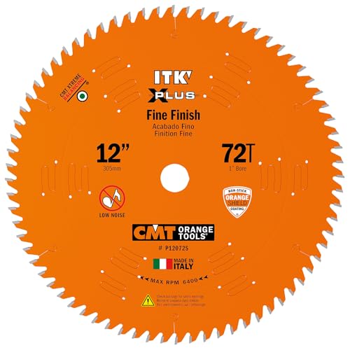 CMT P12072S ITK Plus Finish Sliding Compound Saw Blade, 12 x 72 Teeth, 10° ATB+Shear with 1-Inch bore
