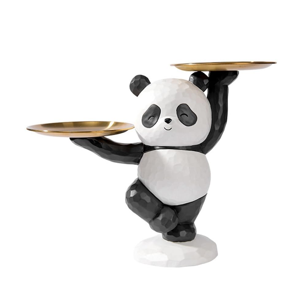 Plateau de rangement panda en résine pour clés et bureau noir et blanc