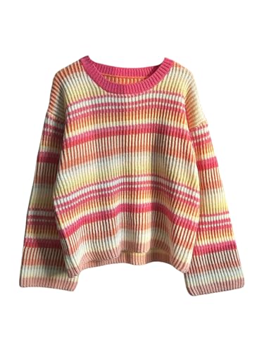 Verdusa Women's Colorful Striped Pullover Sweaters Drop Shoulder Rib Knit Tops Fall Clothes