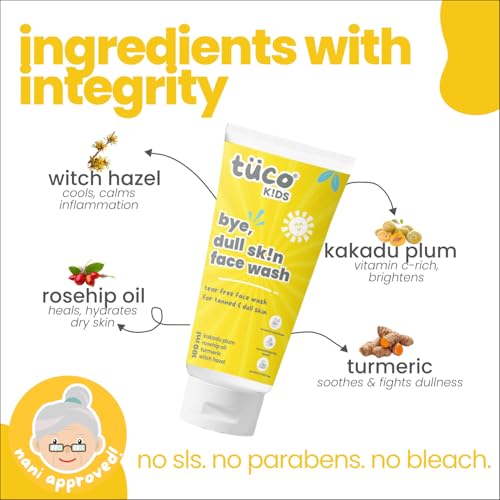 Image of Tuco Kids Face Wash | Perfect for Dull Skin | Infused with Turmeric, Kakadu Plum, Rosehip Oil, Safflower Oil, Witch Hazel | Ages 2-5, 4-10, 10-15, 5-10 Years | Paraben, Sulphate Free |100 mlPack of 2