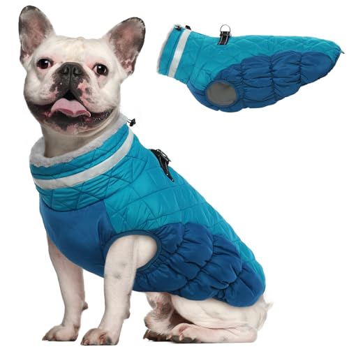 OUOBOB Hundemantel, warme Hundejacken, Hundemäntel mit integriertem Geschirr, wasserdichte Hunde-Fleeceweste, reflektierender Hunde-Schneeanzug für kaltes Wetter, winddichtes Hunde-Schneejacken-Outfit