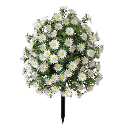 CNANRNANC Pali artificiali per esterni, crisantemo, decorazione da giardino, pianta margherita bianca con robusto picchetto per patio prato 50 cm