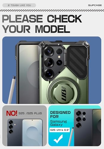 SUPCASE PC For Samsung Galaxy S25 Ultra Back Case With Camera Cover Stand(Ubmag XT)[S Pen Friendly][Compatible With Magsafe][Military-Grade Protection]Magnetic Phone Case For S25 Ultra 6.9"(Guldan)