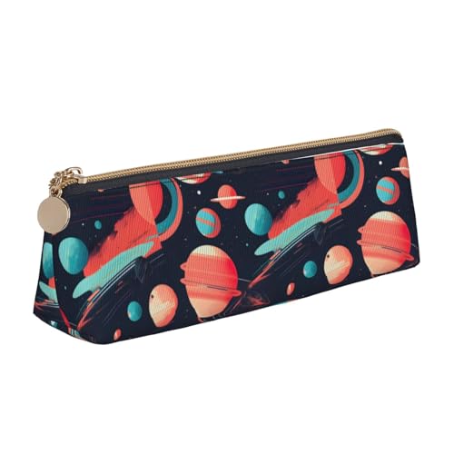 Rymdplaneter tryck lätt rymligt pennfodral stor kapacitet triangel dragkedja för skrivverktyg, Vitt, One Size