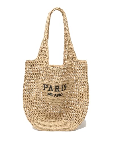 SUANNI Straw Beach Bags for Women Large Woven Tote Bag Summer Shoulder Bag Lightweight Casual Purse Hobo Handbag for Vacation Shopping Travel(Beige)