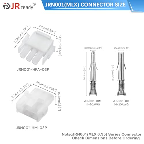 JRready ST6425 MLX 3 Pin Power Connector,2.13mm Diameter Pin and Sockets 14-20 AWG,Compatible with Molex MLX 3 Pin Male& Female Connector (6 Matched Sets),6.35mm Pitch - Image 3