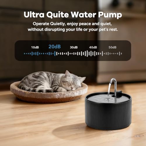 Image of 2.2L Ceramic Pet Fountain -Porcelain Pet Water Fountain & Little Dog Drinking Bowl- Automatic Cat Water Dispenser (Black)