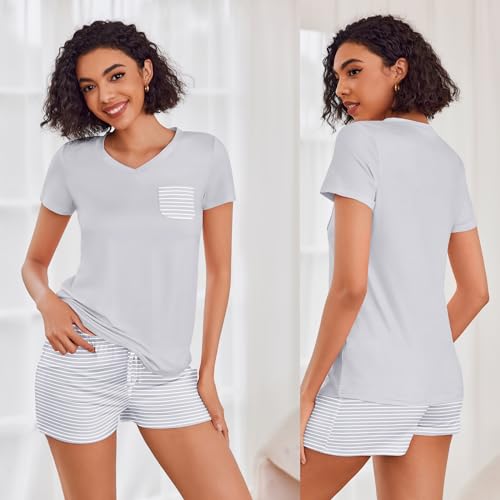Image of Ekouaer Womens Pajama Sets Short Sleeve Pajamas for Women Sets Soft Lounge Sets Casual V Neck Sleepwear PJS