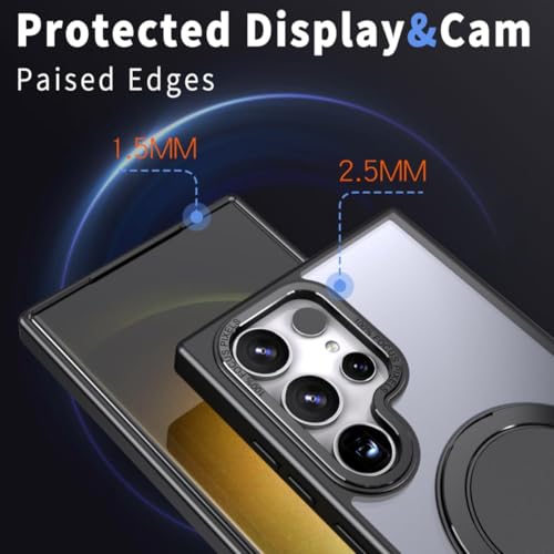 MUGCOFF 360 Rotatable Magnetic Stand for Samsung Galaxy S23 Ultra Case with Ring Kickstand, Compatible with Magsafe,Military Grade Shockproof Translucent Protective Case - 6.8 inch,Black - image 3