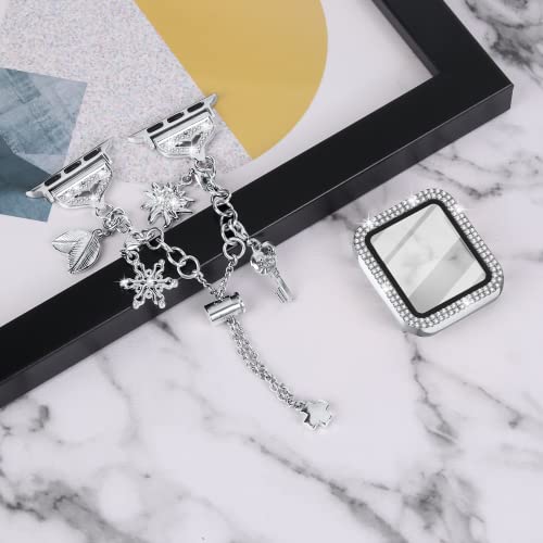JOYOZY Band Compatible with Apple Watch 38mm 40mm 41mm 42mm 44mm 45mm 46mm, Bling Strap with Glitter Case Built-in Screen Protector, Interchangeable Charms Dressy Bracelet for Women