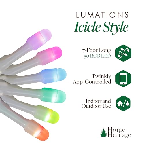 Image of Home Heritage 2-Pack Lumations 7ft Christmas Holiday Party Lights - 50 RGB LED Icicle Lights - Twinkly Smart App Control