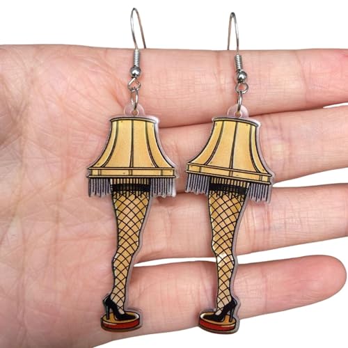 Cute Women's Leg Lamp Earrings - Funny Acrylic Yellow Skirt Earrings - Movie Themed Party Jewelry2