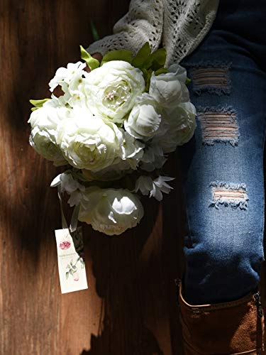 Image of FiveSeasonStuff Vintage Artificial Peonies Silk Peony Flowers and Hydrangeas for Wedding Bridal Home Decor - Beautiful Floral Centerpiece Arrangement Decoration with 2 Bouquets (Ivory White)
