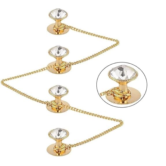 Pearl Buttons with Chain for Kurta | Gold Plated Designer Kurta Buttons | Lalchi Button with Chain for Men (Set of 3)-image-14