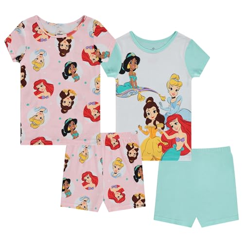 Disney Girls Classic Pajamas Set - 4 Piece Short Sleeve Pajamas - Lilo and Stitch, Minnie Mouse & Cinderella Princess Pajamas