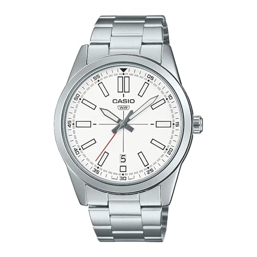 Casio Men'sAnalog Black Dial Stainless Steel Black ion Plated Band, White, Bracelet