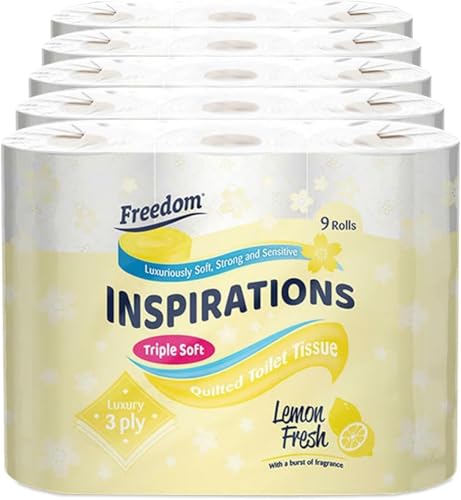 Image of Freedom Inspirations Luxury 3Ply Toilet Roll - 45 Quilted Lemon Fresh Triple Soft and Scented Hygiene Bulk White Toilet Tissue and Loo Rolls