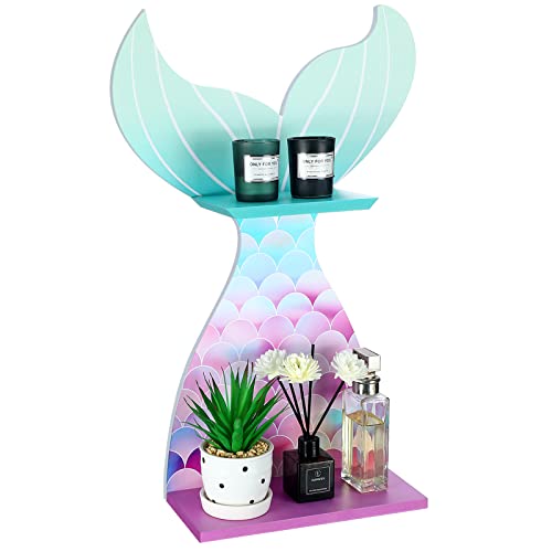 Image of Bencailor Wall Decor Shelf Bedroom Hanging Shelf Wall Mounted Wooden Floating Bathroom Decor for Girls Bedroom Nursery Gift(Classic Mermaid)