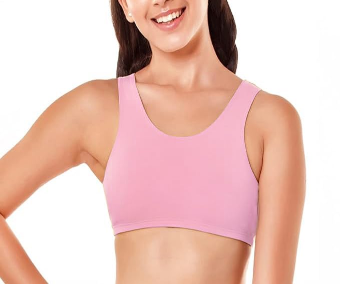 Image of Sports Bra for Women & Girls, Cotton Non-Padded Full Coverage Beginners Activewear Training Bra for Teenager Kids