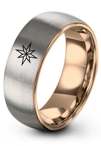 Zealot Jewelry Gift for Christmas Decorator Holly North Star Ring Rose Gold Grey Tungsten Set Tea Lover Birthday for Her Wedding Personalized Anniversary Celebration Classmate Birthday Size 10.5