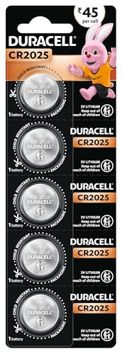 Duracell Specialty CR2025 Lithium Coin Battery 3V, Child Safety Features, Pack of 5 Suitable for use in keyfobs, Scales, wearables and Medical Devices