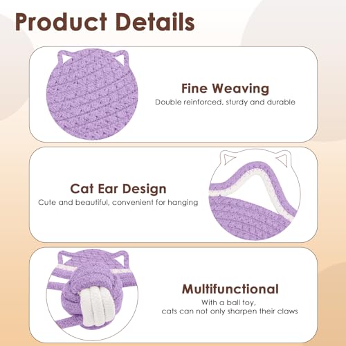 Image of Letalong Cat Scratcher Mat, Natural Cotton Rope Cat Scratch Pad, 15.7'' Round Horizontal Floor Cat Scratching Pads for Indoor Cats, Cat Furniture Protector for Wall, Couch, Carpets, Sofas, Purple