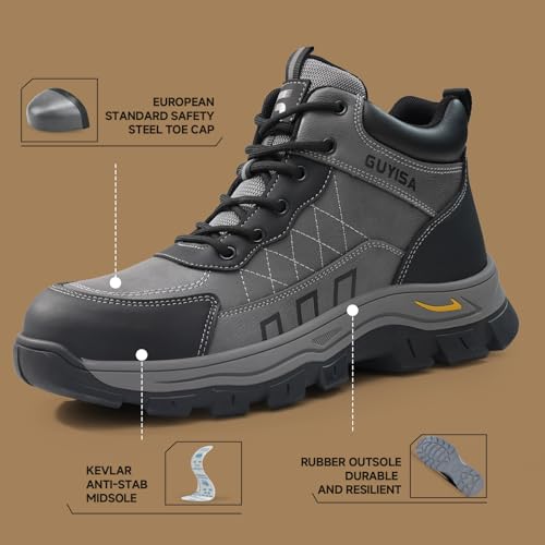 Image of Steel Toe Boots for Men Indestructible High Top Work Shoes for Men Comfortable Safety Shoes Puncture Proof Hiking Construction Shoes Botas de Trabajo para Hombre