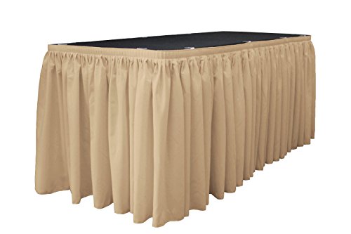 LA Linen Polyester Poplin Pleated Table Skirt with 10 Large Clips, 14-Feet by 29-Inch, Khaki