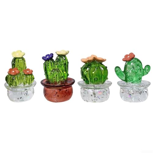 Beatanug 4 adornos de resina transparente en maceta para plantas, decoración del hogar del automóvil, regalos de decoración de manualidades, figuras de resina transparente con (pequeño)