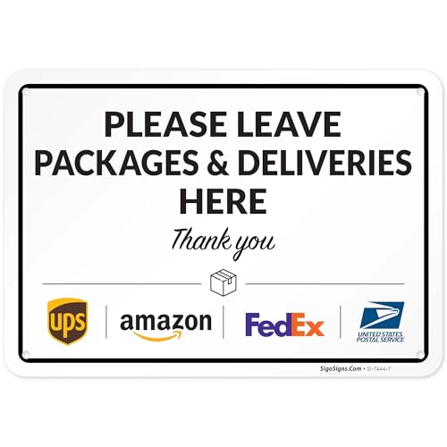 Image of Package Delivery Sign, 10x7 Inches, Rust Free Aluminum, Fade Resistant, Made in USA