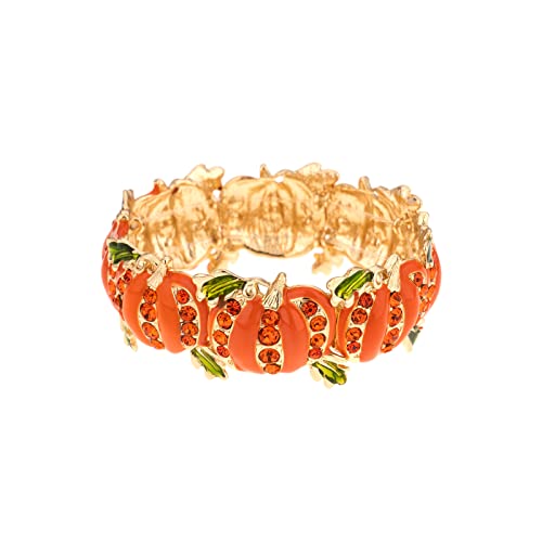 Madison Tyler Halloween Pumpkin Bracelet for Women | Stretch Bracelets Consisting of 8 Pumpkins with Red Crystal | Halloween Holiday Party Gifts
