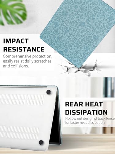 Seorsok Capa compatível com MacBook Air de 13 polegadas 2022 2021 2020 2019 2018 versão A1932 A2179 M1 A2337, capa rígida de couro com estampa rosa elegante com capa de teclado, azul jeans floral