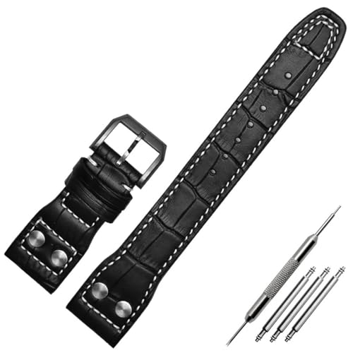 Bracelet montre 22 mm cuir véritable et rivets nylon pour boîtier pilote style IWC Spitfire