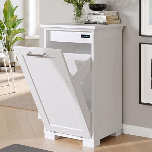 UpWiew Tilt Out Trash Cabinet Wooden, Single Door 10 Gallons, White Finish