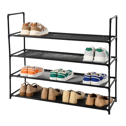 Amig - Scarpiera a 4 ripiani Undern | 86 x 28 x 71,5 cm | Plastica e tessuto impermeabili | Nero | Leggero e facile da pulire | Organizzatore per ingresso o camera da letto